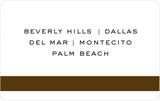Back of the Honor Bar gift card: locations in black on white background. Locations listed: Beverly Hills, Dallas, Del Mar, Montecito, Palm Beach.